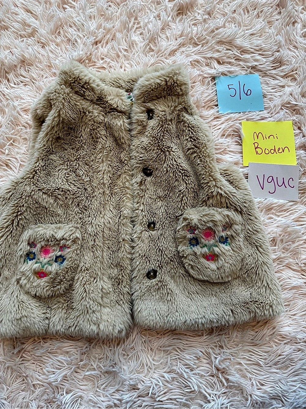 Sample Mini Boden Girls Size 5/6 Faux Fur Vest